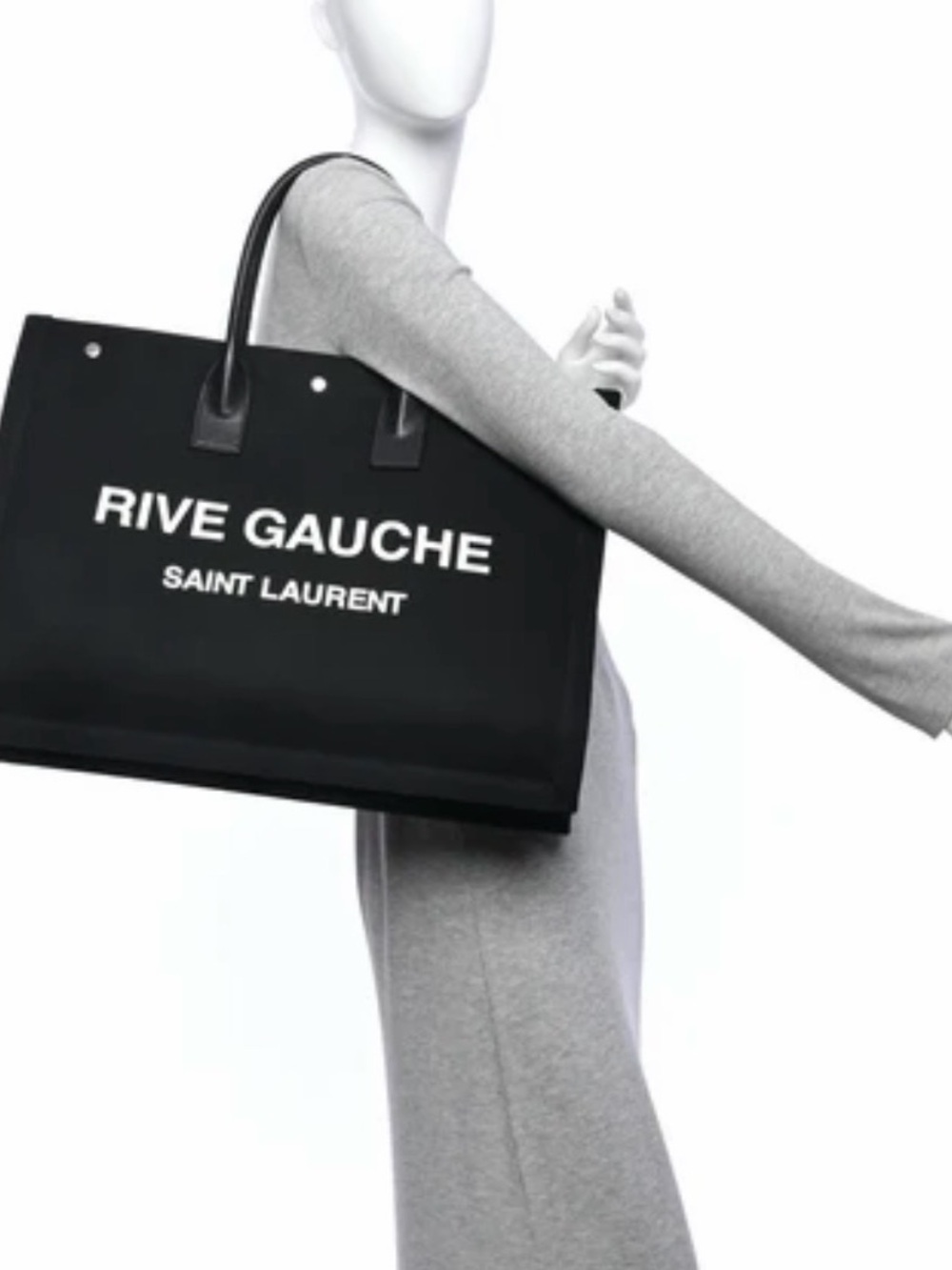 Saint Laurent Rive Gauche Black Canvas Tote with White Logo